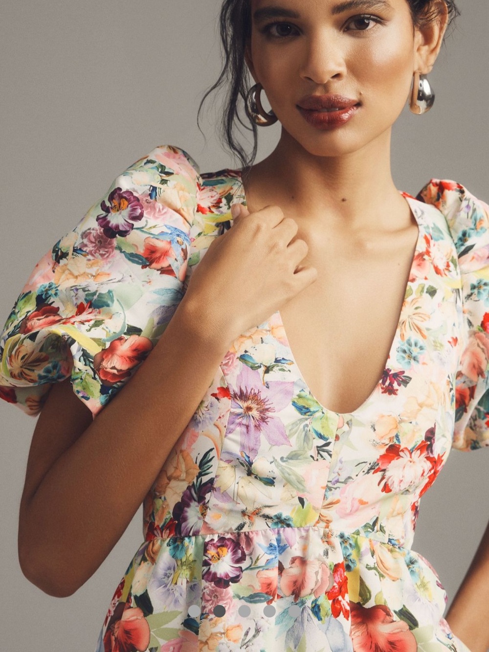 Anthropologie Puff-Sleeve Deep-V Taffeta Mini Dress by Sachin & Babi size S euc - Picture 3 of 7